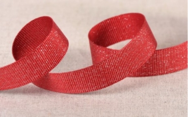 Metallisiertes Ripsband 15 mm pro Meter rot