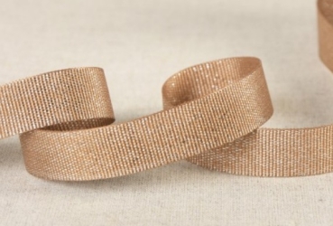Metallisiertes Ripsband 15 mm pro Meter beige fonce