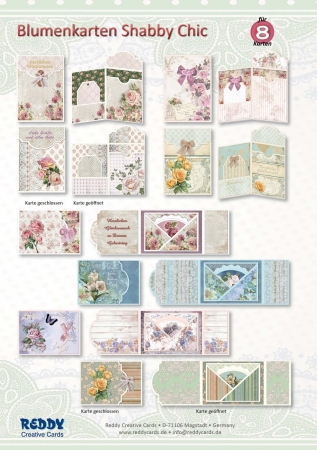 Reddy Cards Bastelset für 8 Geschenkkarten Blumenkarten Shabby Chic