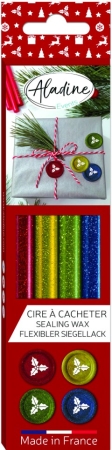 Aladine Siegelwachs 4 Stangen Wax Sticks Round Flexible Glitter Mix