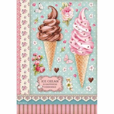 Stamperia A4 Rice Paper Reispapier packed Ice Cream