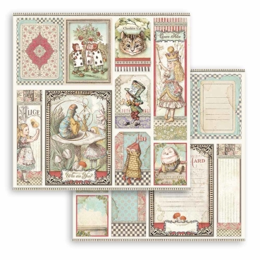 Preview: Stamperia Extra Small Pad 6 x 6 Inch mit 10 doppelseitig bedruckten Papieren Alice through the Looking Glass