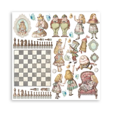 Stamperia Extra Small Pad 6 x 6 Inch mit 10 doppelseitig bedruckten Papieren Alice through the Looking Glass