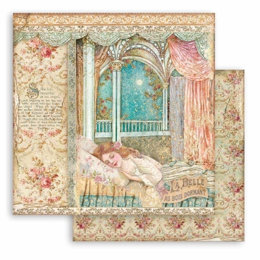 Preview: Stamperia Extra Small Pad 6 x 6 Inch mit 10 doppelseitig bedruckten Papieren Sleeping Beauty