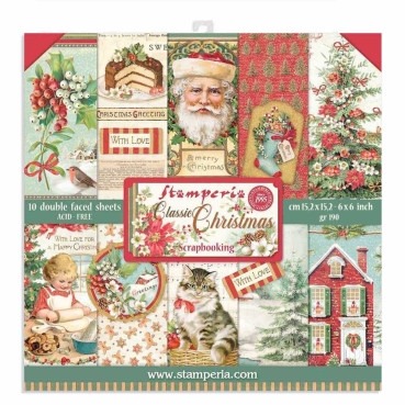 Stamperia Extra Small Pad 6 x 6 Inch mit 10 doppelseitig bedruckten Papieren Classic Christmas