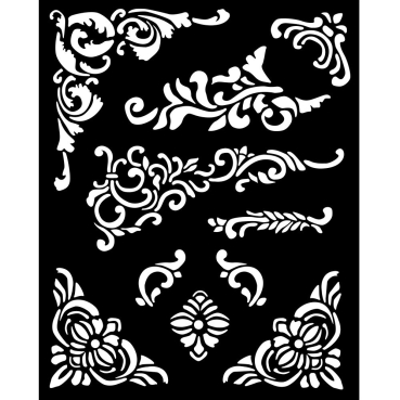 Stamperia Thick Stencil Schablone 20 x 25 cm Vintage Library Corners and Embellishment
