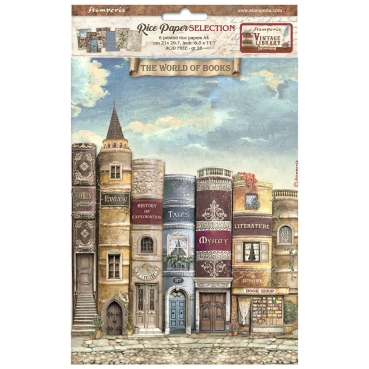 Stamperia Rice Paper Reispapier A4 Vintage Library Set mit 6 Papieren
