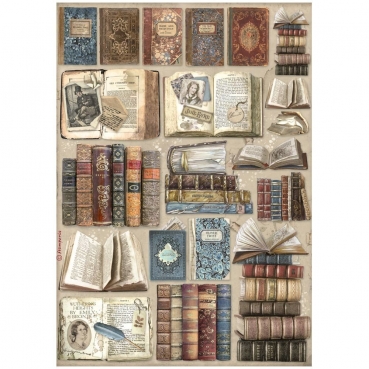 Stamperia Rice Paper Reispapier A4 Vintage Library Books