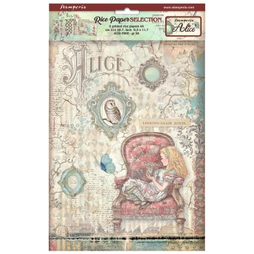 Stamperia Rice Paper Reispapier A4 Alice Set mit 6 Papieren