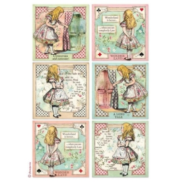 Preview: Stamperia Rice Paper Reispapier A4 Alice Set mit 6 Papieren