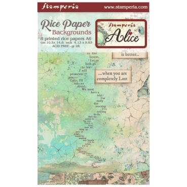 Stamperia Rice Paper Reispapier A4 Alice Backgrounds Set mit 8 Papieren