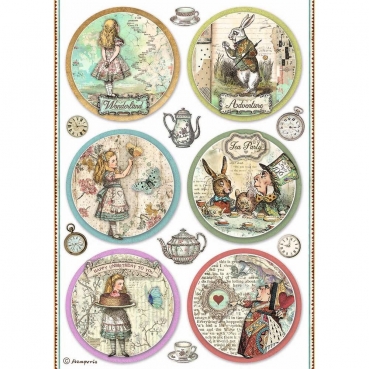 Stamperia Rice Paper Reispapier A4 Alice Rounds