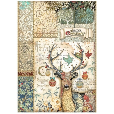 Stamperia Rice Paper Reispapier A4 Christmas Greetings Deer