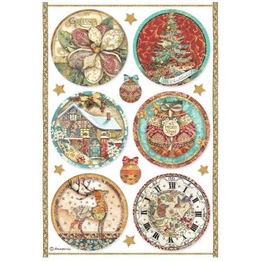 Stamperia Rice Paper Reispapier A4 Christmas Greetings Rounds