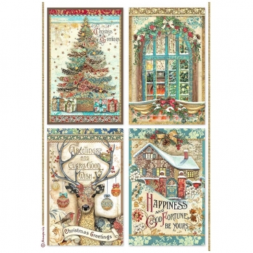 Stamperia Rice Paper Reispapier A4 Christmas Greetings 4 Cards