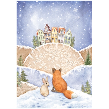 Stamperia Rice Paper Reispapier A4 Winter Valley Fox and Bunny