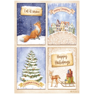 Stamperia Rice Paper Reispapier A4 Winter Valley 4 Cards Fox