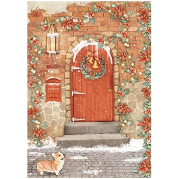 Stamperia Rice Paper Reispapier A4 All Around Christmas Red Door