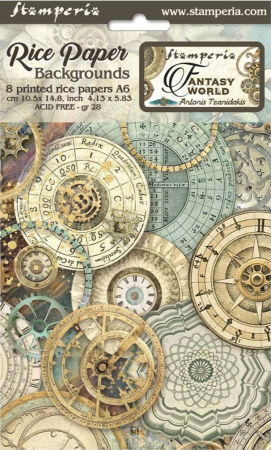 Stamperia A6 Rice Paper Reispapier Set Backgrounds Sir Vagabond ind Fantasy World
