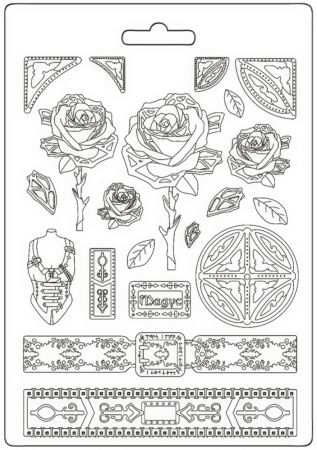 Stamperia Soft Mould A4 Sir Vagabond in Fantasy World Mechanical Rose and Borders