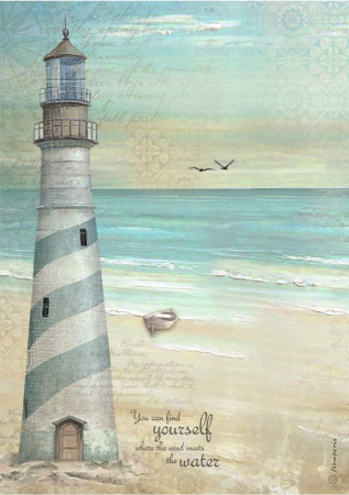 Stamperia A4 Reispapier Rice Paper Sea Land Lighthouse