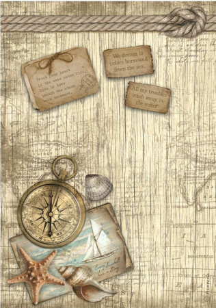 Stamperia A4 Reispapier Rice Paper Sea Land Compass