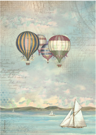 Stamperia A4 Reispapier Rice Paper Sea Land Balloons