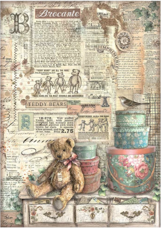 Stamperia A4 Reispapier Rice Paper Brocante Antiques Teddy Bears
