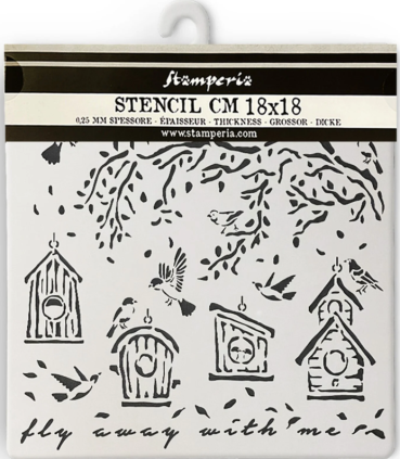 Preview: Stamperia Thick Stencil Schablone 18 x 18 cm Garden Nests