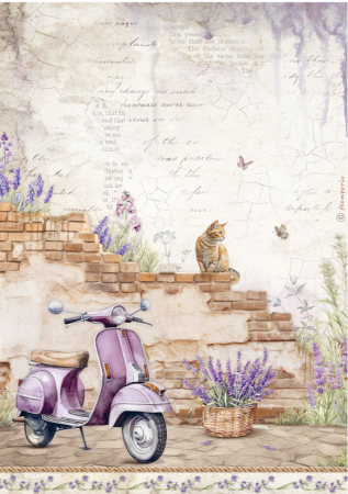 Stamperia A4 Reispapier Rice Paper Lavender Vespa