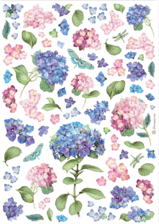 Stamperia A4 Reispapier Rice Paper Hortensie