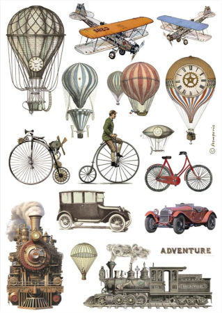 Stamperia A4 Reispapier Rice Paper Train and Balloons
