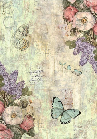 Stamperia A4 Reispapier Rice Paper Wonderland Flowers and Butterflies