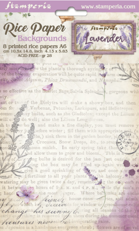 Stamperia Rice Paper Reis Papier A6 Set mit 8 Stück Backgrounds Lavender