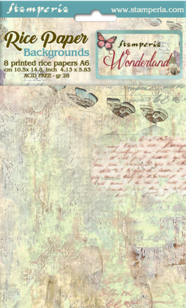 Stamperia Rice Paper Reis Papier A6 Set mit 8 Stück Backgrounds Wonderland