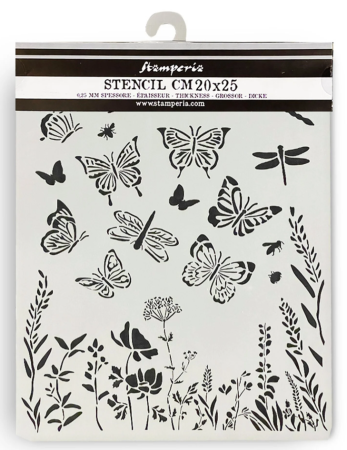 Preview: Stamperia Thick Stencil Schablone 20 x 25 cm Lavender Butterflies