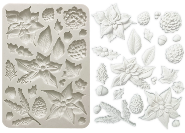 Preview: Stamperia Silikon Mould A5 Nutcracker Poinsetta and Pinecones