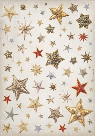 Stamperia A4 Reispapier Rice Paper Gear up for Christmas Stars