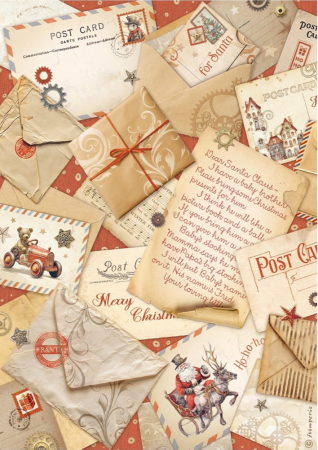 Stamperia A4 Reispapier Rice Paper Gear up for Christmas Post Cards