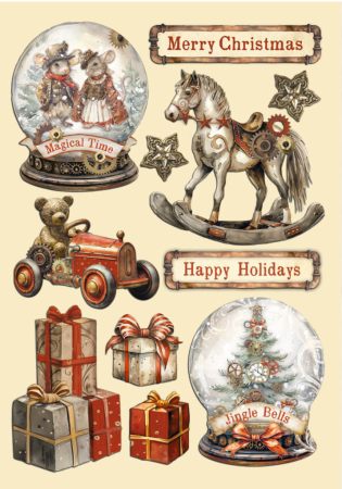 Stamperia Colored Wooden Shape A5 Gear up for Christmas Snowglobes