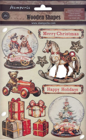 Preview: Stamperia Colored Wooden Shape A5 Gear up for Christmas Snowglobes