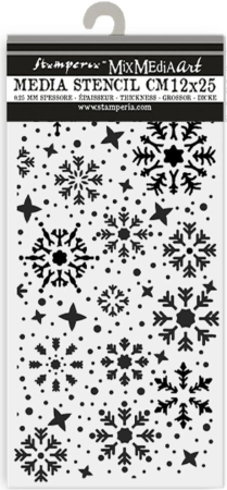 Preview: Stamperia Thick Stencil Schablone 12 x 25 cm Gear up for Christmas Snowflakes Schneeflocken