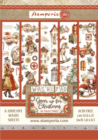 Stamperia Washi Pad 8 Sheets A5 Gear up for Christmas