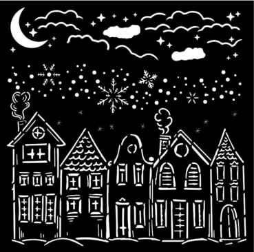 Preview: Stamperia Thick Stencil Schablone 18 x 18 cm Classic Christmas Houses