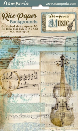 Stamperia Rice Paper Reis Papier A6 Set mit 8 Stück Backgrounds Music