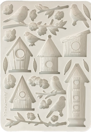 Stamperia Silikon Mould A5 Create Happiness Dewdrops Nests and Birds