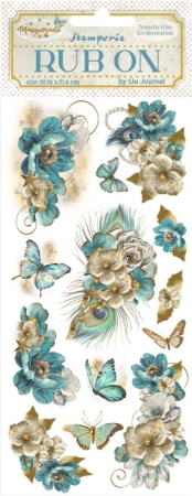 Stamperia Rub-On 10,16 x 21,6 cm Masquerade Blue Flowers