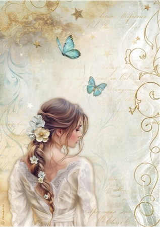 Stamperia A4 Reispapier Rice Paper Masquerade Lady Butterfly