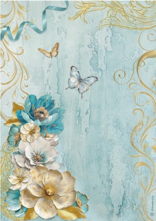 Stamperia A4 Reispapier Rice Paper Masquerade Flowers Corner