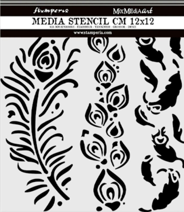 Preview: Stamperia Thick Stencil Schablone 12 x 12 cm Masquerade Feathers